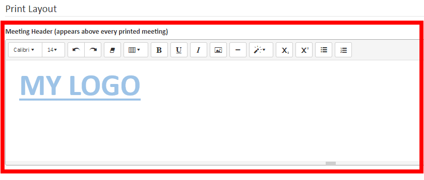 Editor for print header of meeting minutes