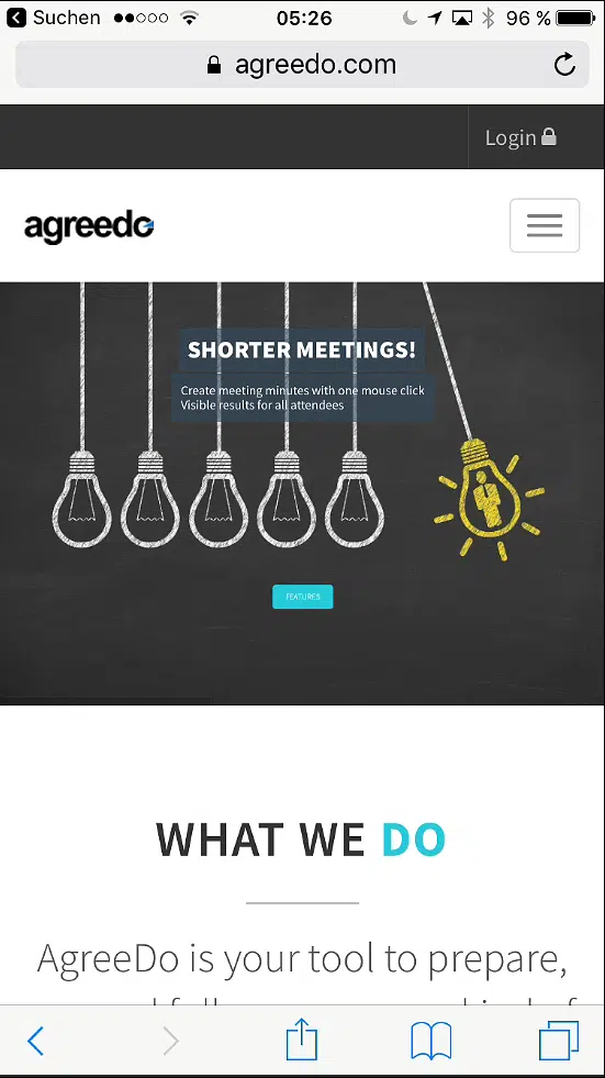 AgreeDo homepage show in safari on an IPhone 6S