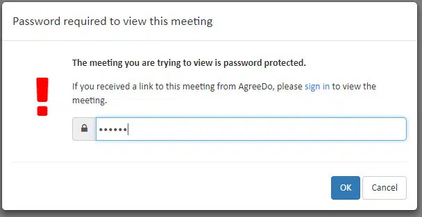 Password protected meeting minutes in AgreeDo