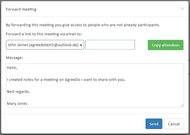 Forwarding an AgreeDo meeting to other AgreeDo users