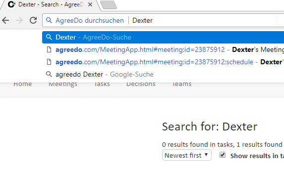 Example of custom search in Google Chrome to search AgreeDo
