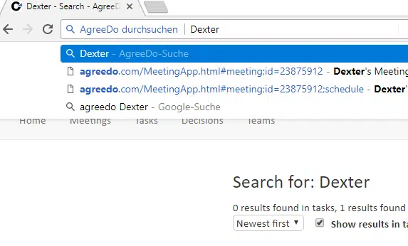 Example of custom search in Google Chrome to search AgreeDo