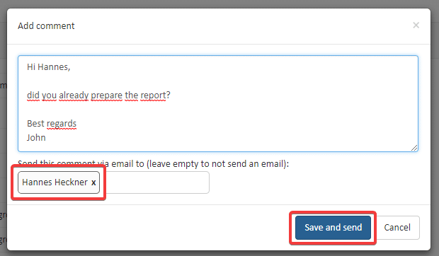 Add a notification text which is automatically sent to the task's assignee