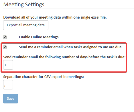 Enable / disable the email reminder function in AgreeDo