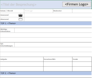 Beispiel für eine kostenlose Excel-Vorlage für Besprechungsprotokolle