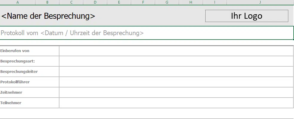 Kostenlose Protokollvorlage für Excel