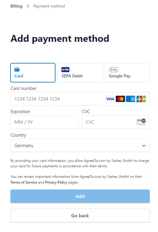 Add Payment Details